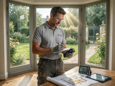 Professionnel réalisant un audit énergétique complet dans une maison