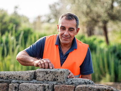 Artisan maçon travaillant sur un mur en pierre sèche
