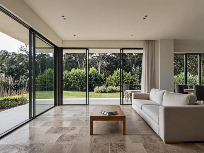 Continuité salon terrasse grès cérame